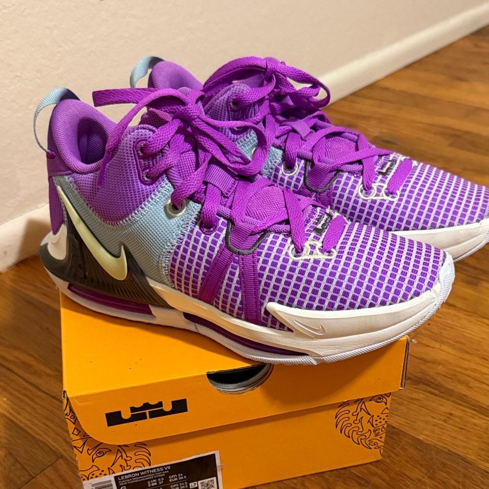 Nike Purple and Light Blue Gradient LeBron Basketball Shoes